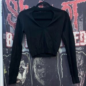 Forever 21 Black V-Neck Cut Out Long Sleeved Top